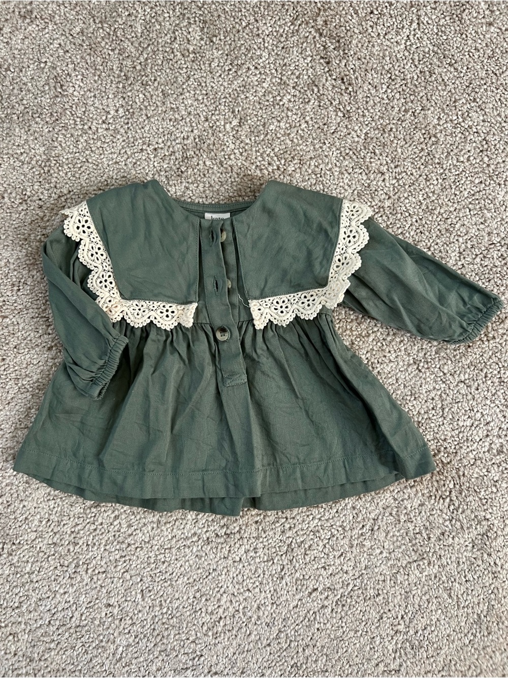 Kate Quinn 3-6m Green Lace-Trim Peasant Top